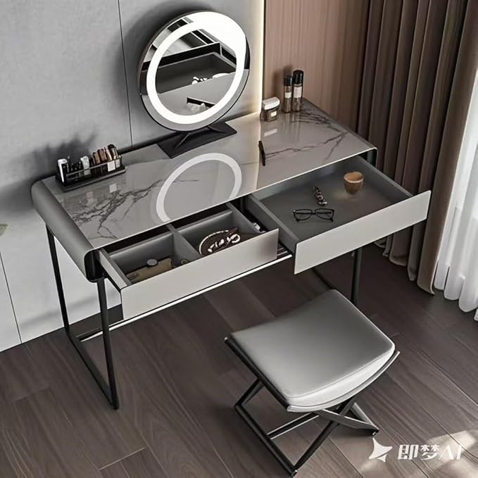 Luxury Modern Vanity Stool with Gold X-Frame Metal Legs, Cream Leather Ottoman Bench Seat for Bathroom, Living Room, Makeup, 17.72 x 14.96 inches (Black)