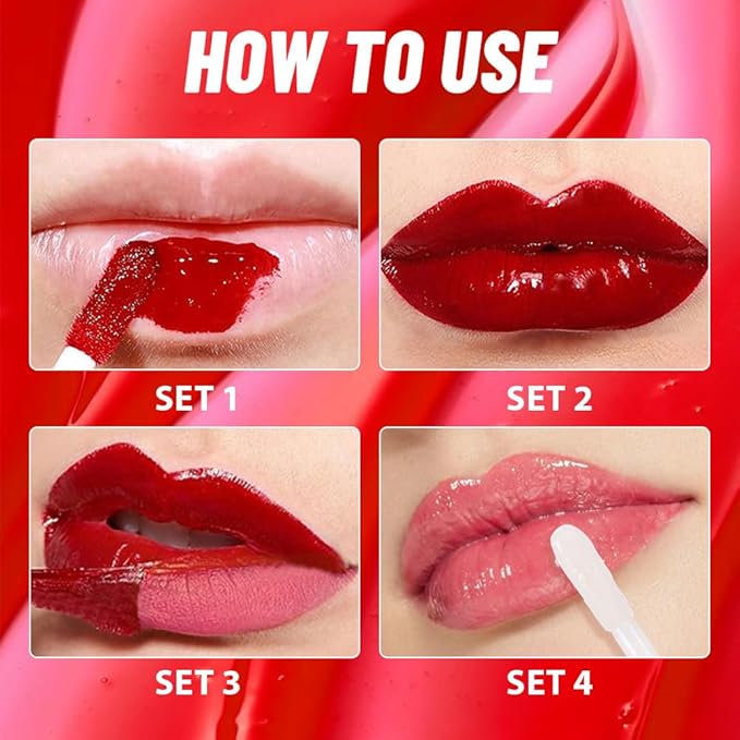 Dewy Rose Lip Stain Peel Off Lip Gloss oil Dual-Ended Combo, Lips Liner Stain Peel Off Tattoo, Long Lasting & Waterproof, Transfer-Proof Lip Tint Stain with Lip oil for All Skin Type 02#