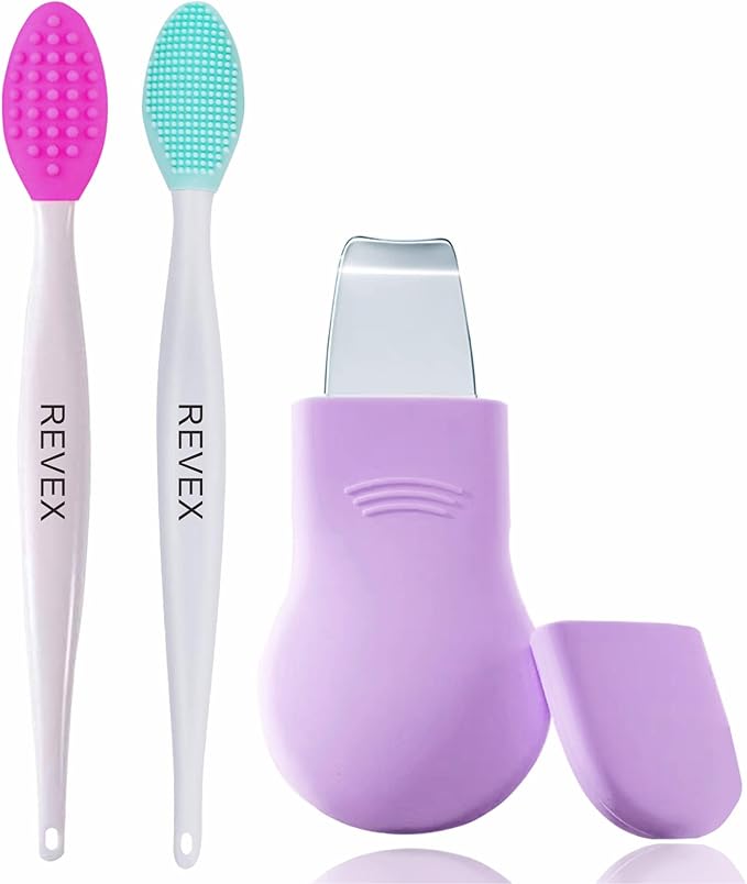 REVEX Nose Blackhead Remover Tool Set,Blackhead Scraper Tool,2Pcs Pore Cleaning Brush, Face Scrubber Skin Spatula, Pore Scrubber for Deep Cleansing,Face Exfoliator Scrubber for Women Men.(Purple)
