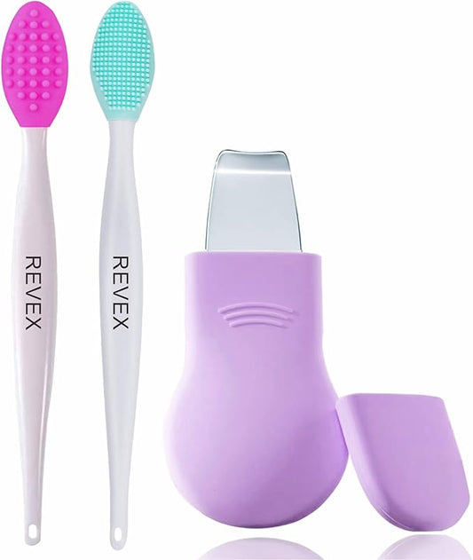 REVEX Nose Blackhead Remover Tool Set,Blackhead Scraper Tool,2Pcs Pore Cleaning Brush, Face Scrubber Skin Spatula, Pore Scrubber for Deep Cleansing,Face Exfoliator Scrubber for Women Men.(Purple)