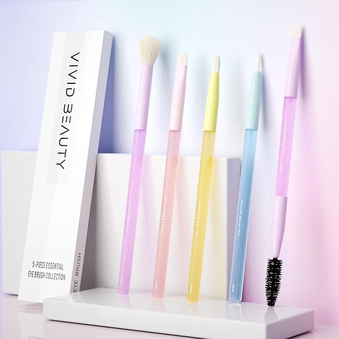 Multicolor Travel 5pcs Eye Makeup Brushes Set– Colorful Blending Eyeshadow Concealer Eyeliner Brow & Lash Dual Ended Brush – Skin Friendly Bristles, Non-Slip Rubber Handles – Ideal Valentine Day Gift