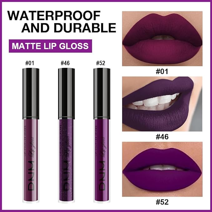 evpct 3Pcs Burgundy Red Dark Purple Matte Liquid Lipstick Lip Stain Sets for Women, Matte Lipstick Long Lasting Waterproof Permanent 24 Hours original, Magic Lip Sticks Pack for Halloween Daily Makeup