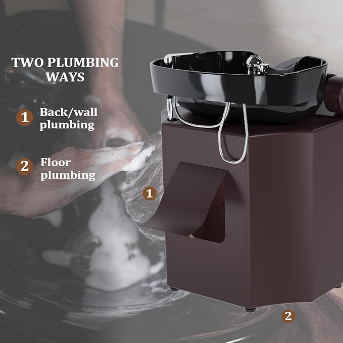 Salon Shampoo Bowl and Chair, Hair Wash Chair Shampoo Station with Deep Ceramic Sink, Backwash Barber Chair Shampoo Unit for Beauty Spa Barbershop Massage