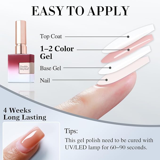 Double Rhythm 0.5Oz Jelly Gel Polish Translucent Sheer Neutral Natural Light Milky Same Color Same Bottle 15ML Nail Art DIY at Home (Blood Red-A1371)