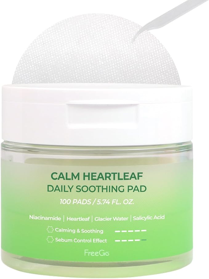 FreeGo Calm Heartleaf Daily Soothing Pad (100 Pads), K-Beauty Facial Toner Pads for Sensitive or Acne-Prone Skin, Instant Soothing Skin Repair
