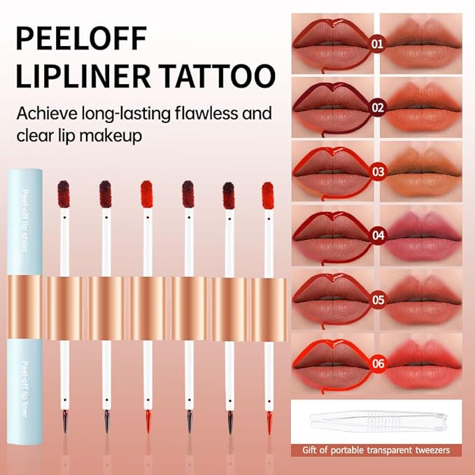 Matte Lip Stain Peel Off Lip Gloss& Lip Liner 2-in-1: One end defines lips with precision liner, the other peels off to reveal long-lasting, waterproof, smudge-proof, transfer-proof matte color.2#