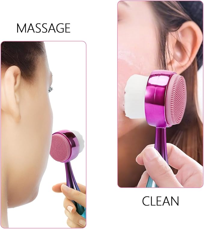 Face Brush 2 in 1, Facial Cleansing Brush Double Sides, Facial Exfoliation Scrub Brush Silicone Manual Face Scrubber Brush for Gentle Deep Pore Cleansing, Skincare (Green, 1 Pack)