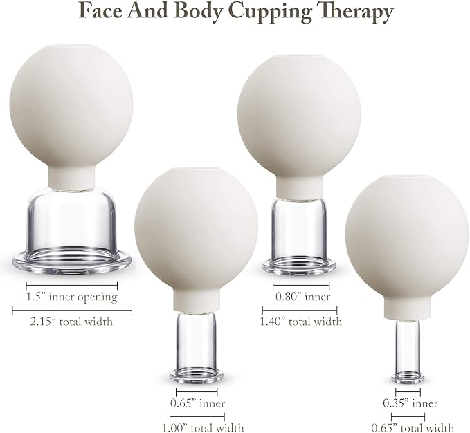 4 Pieces Glass Cupping Set Glass Silicone Cupping Cups Massage Vacuum Suction Cupping Cups for Body Face Leg Arm Back Shoulder Muscle and Joint Pain (White)