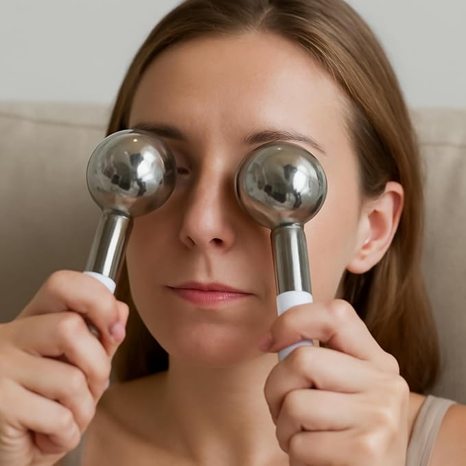 Ice Roller for Face Ice Globes Eye Massager Facial Roller Tools Stainless Steel Cryo Globes Long-Lasting Cold Therapy for Eyes, Hot Flashes, Body Skin Care for Puffiness, Wrinkles