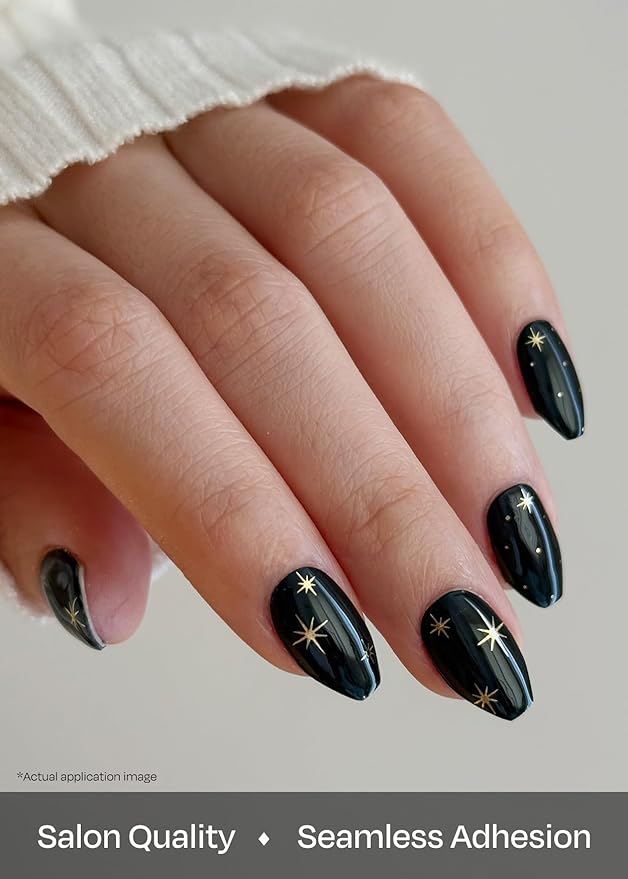 ohora Semi Cured Gel Nail Strips (N Wishing Star) - Works with Any Lamps, Salon-Quality, Long Lasting, Easy to Apply & Remove - Includes 2 Prep Pads, Nail File & Wooden Stick