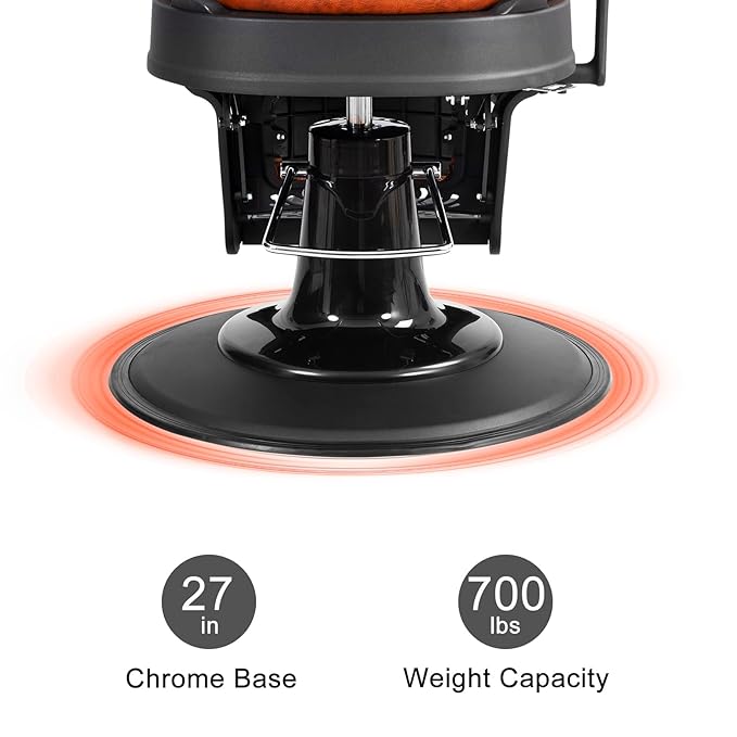 Winado Heavy Duty Vintage Recline Barber Chair Hydraulic with Headrest, Supports up to 700lbs & 360° Rotatable, Professional Salon Beauty Spa Shampoo Equipment (Brown - Square Backrest)