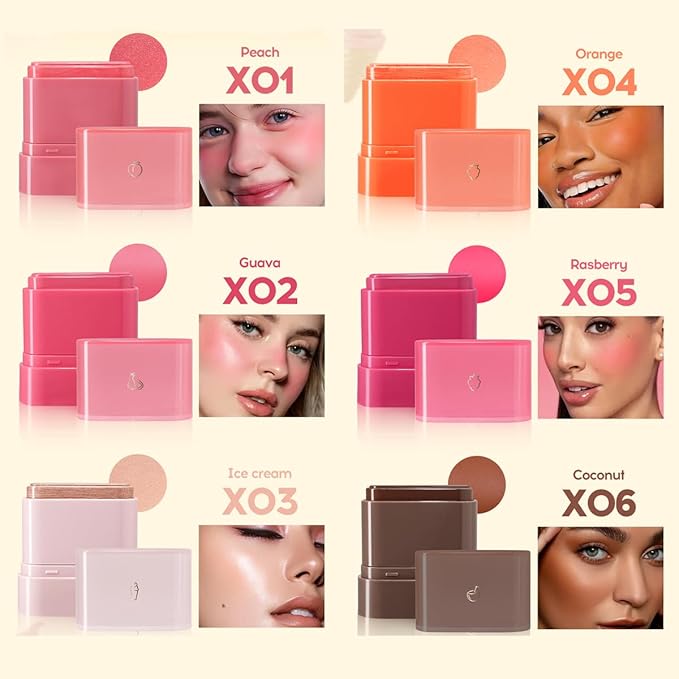 Multi-Purpose Makeup Hydrating Cream Blush Stick, Beauty Solid Moisturizer Stick For Cheek & Eyes & Lips，Waterproof Natural Moisture Smooth Blendable Matte Finish Face Blush Makeup (#03 Lce Cream)