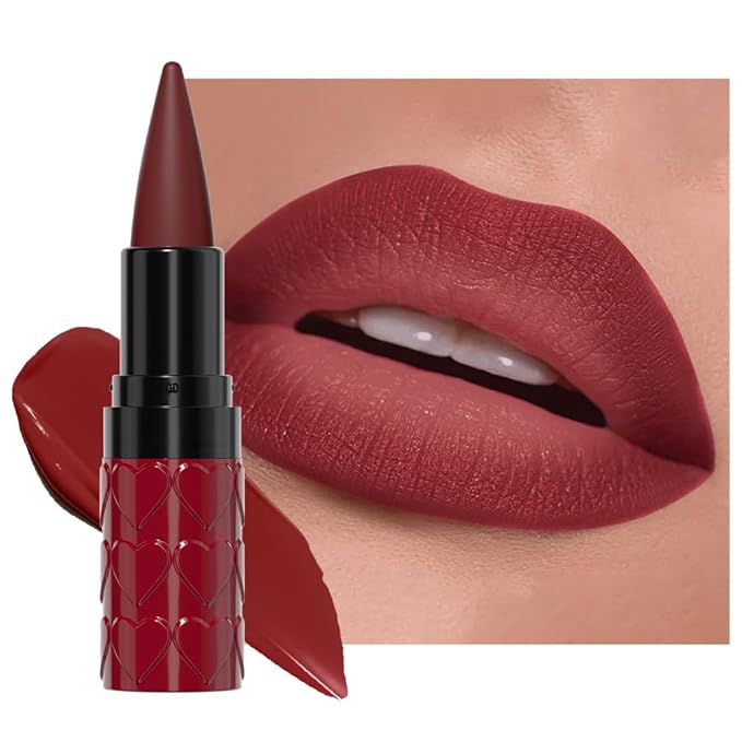 Maroon Gradient Matte Lipstick Crayon Lip Liner pencil,Crayon Form and Cone Tip 2-in-1 Lip Liner and Lipstick Lip Combo Set Achieve Flawless Contour Gradual Ombre Effect lip Pencil for Old Women