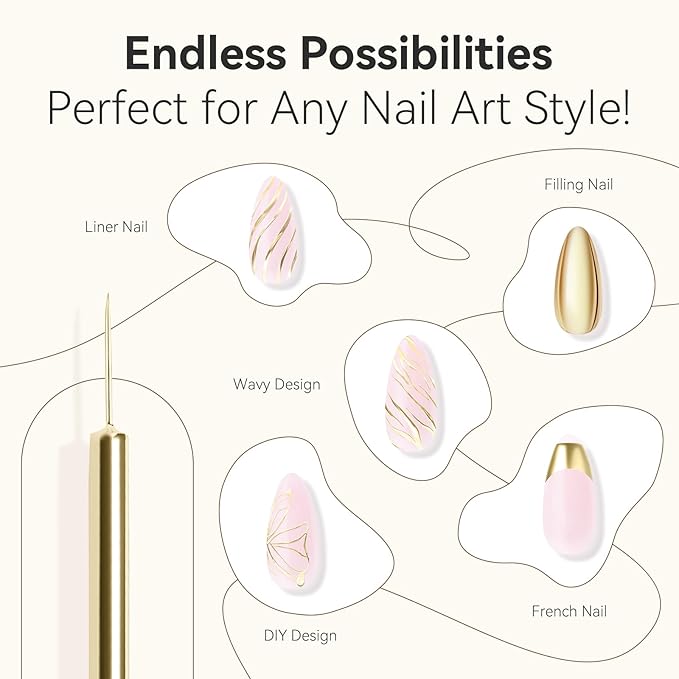 Makartt Metallic Gold Gel Liner Nail Polish: 3D Mirror Chrome Effect with Built in Thin Brush Soak Off UV/LED Gel for DIY Manicure Home and Salon Nail Art Designs 8ml
