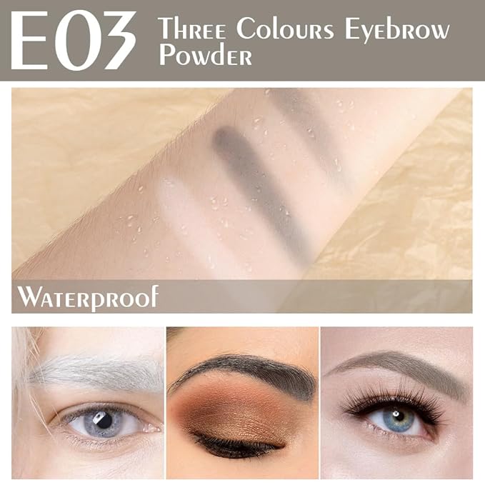 Taupe Grey Eye Brow Powder for Women, Matte Gray Black Eyebrow Powder Kit with Brush, Long-Lasting 3 Colors Beige White Brow Palette, Filler for Full, Defined Natural Brows Shaping