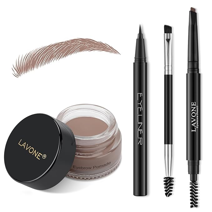 LAVONE Eyebrow Stamp Pencil Kit for Eyebrows Makeup, with Waterproof Eyebrow Pencil, Eyeliner, Eyebrow Pomade, and Dual-ended Eyebrow Brush - Ash Blonde
