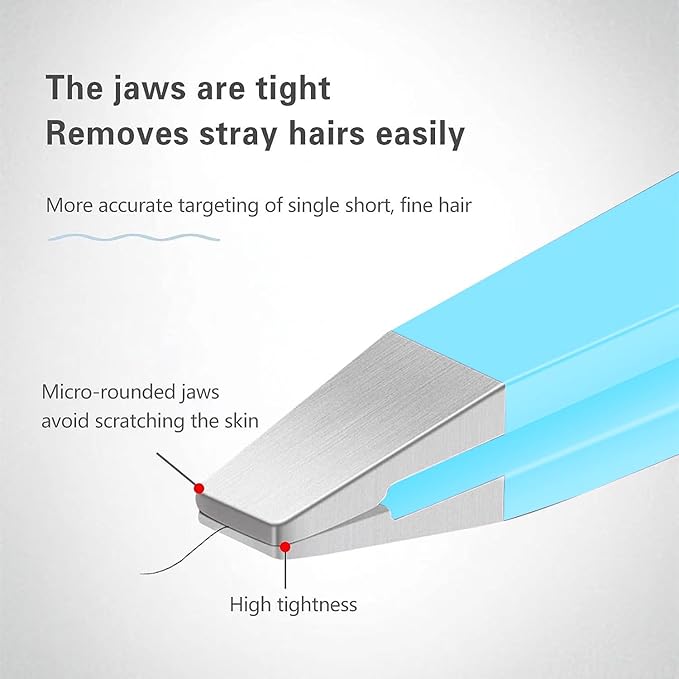 Tweezers Set, High Precision Stainless Steel Eyebrow Tweezers for Facial Hair, Inward Growing Hair and Splinter Remover Kit, Suitable for Women and Men, Pink and Black 4-Piece Set. (Blue)