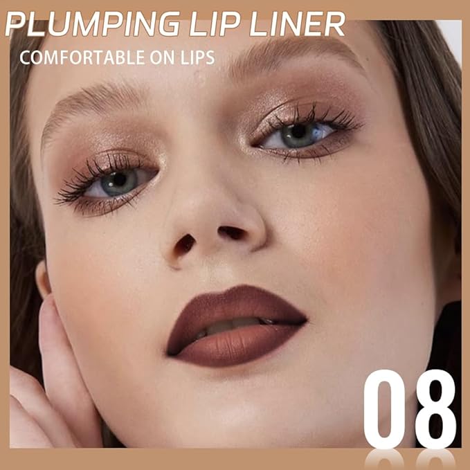 2Pcs Matte Lip Liner Pencil, Plump lip pencil liner Long-Lasting Creamy Formula, With Silicone Smudger for Define Contours & Sculpting Lip,Waterproof Non-Staining Crayon Lip Liners 07#+08#