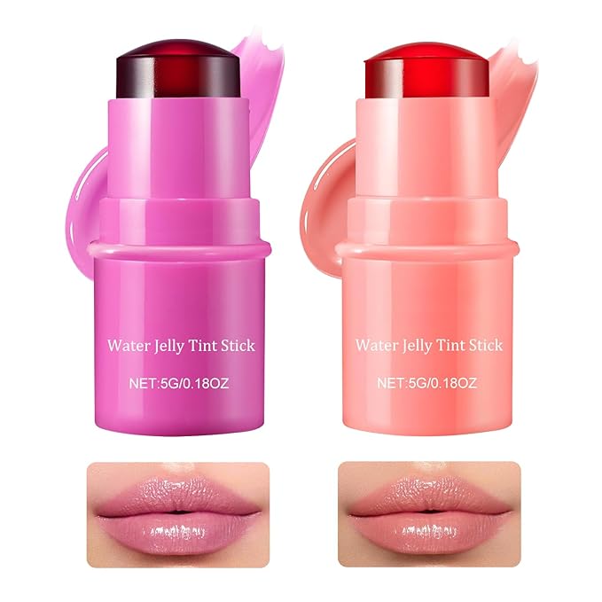 2 PCS Milk Cooling Water Jelly Tint, Water Jelly Tint Stick, Milk Jelly Blush, Milk Jelly Tint Jelly Blush Stick, Sheer Lip & Cheek Stain - Buildable Watercolor Finish - Vegan, Cruelty Free