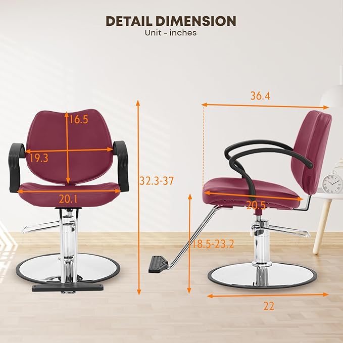 Barber Chair - Heavy Duty Hydraulic Pump Hair Cutting Chair with 360 Swivel & Ergonomic Design for Women & Men, Burgundy