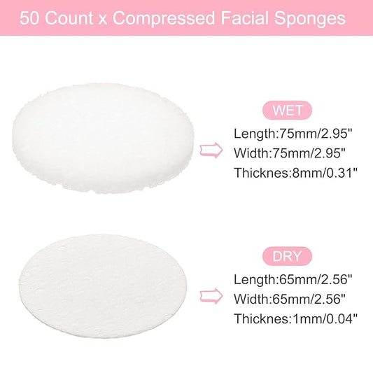 uxcell 50 Count Compressed Facial Sponges Round Face Cleansing Sponges Pads for Daily Skincare Routines at Home, Kitchen(White)