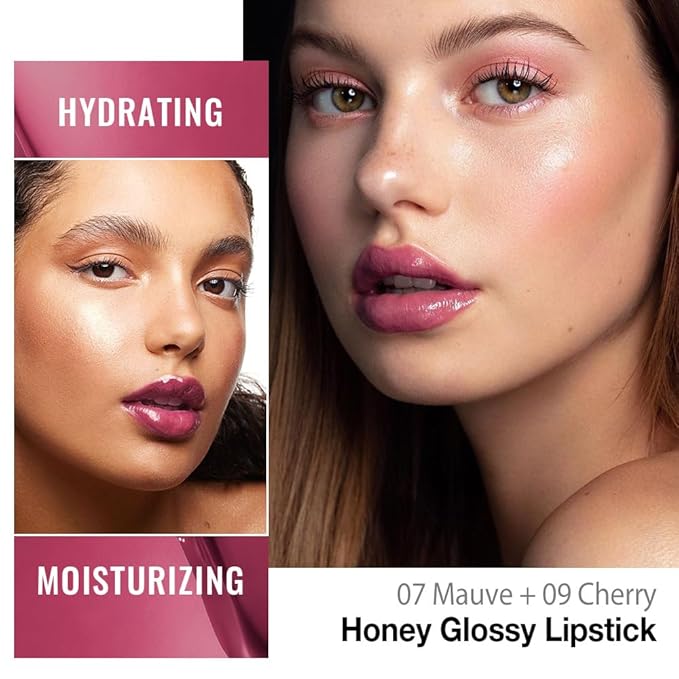 evpct 2Pcs Mauve Plum Cherry Honey Lipstick Tinted Lip Balm, Sheer Hydrating Shine Tinted Lipstick for Women, Moisturizing Lip Color, Nourishing Tinted Lip Balm Plumper Gloss Stain Glossy Shiny Finish