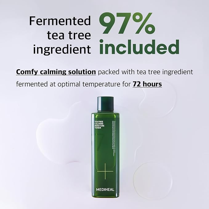 MEDIHEAL Teatree Calming Moisture Toner (11.8 fl oz), Quick Calming and Deep Hydration Toner with Teatree Extract Leaf Oil for Sensitive Skin Type