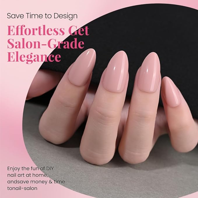 evpct Glossy Press on Nails Short Almond Short for Women, Nuetral Pink Fake Nail with Glue Salon Quality Reusable Stick on Nails In 15 Sizes 30Pcs Full Cover False Nail Soft Gel Set Kit for Gift, 11