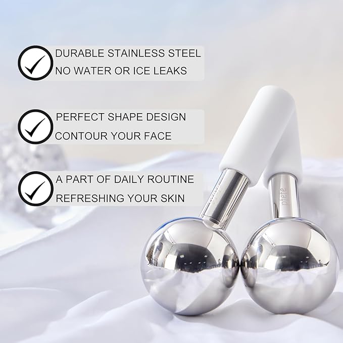 Pfefe 360 Rotating Ice Globes for Face & Eyes, Unbreakable Stainless Steel Cryo Sticks for Beauty Routines, Facials Cold Roller Colling Globes for Puffiness, Wrinkles, Dark Circles, Headaches