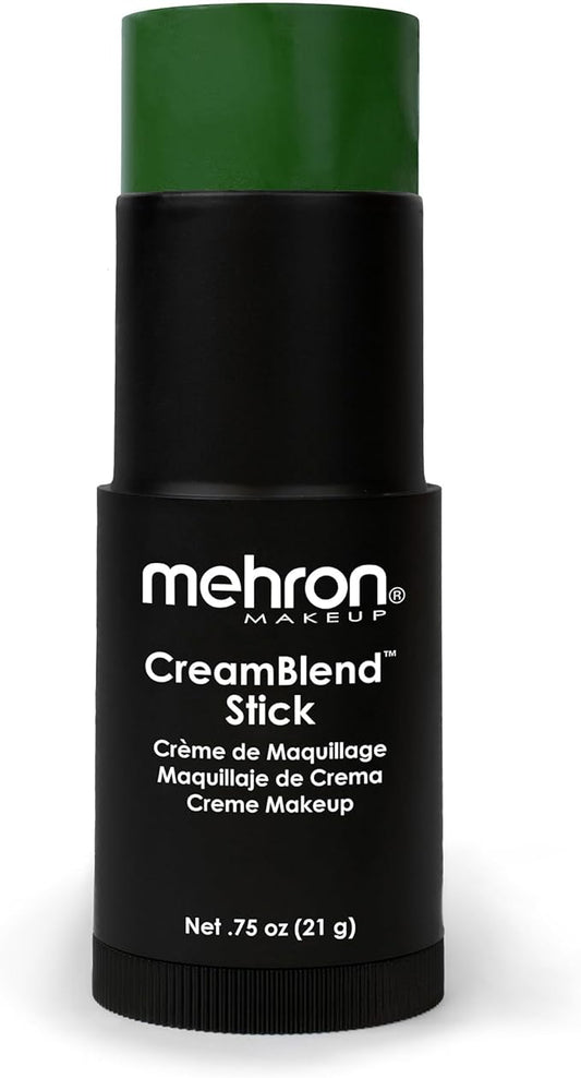 Mehron Makeup CreamBlend Stick | Face Paint, Body Paint, & Foundation Cream Makeup | Perfect for Halloween .75 oz (21 g) (Green)