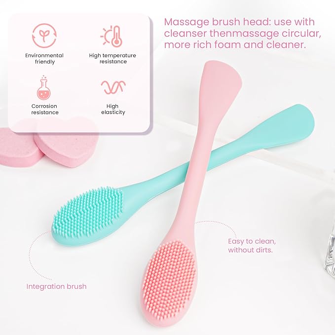2PCS Silicone Facial Cleaning Brush- 2 in 1 Face Scrubber Exfoliator for Exfoliating, Massaging, Remove Blackheads- Face Mask Applicator Brush for for Mud, Clay, Lotion, DIY Mask