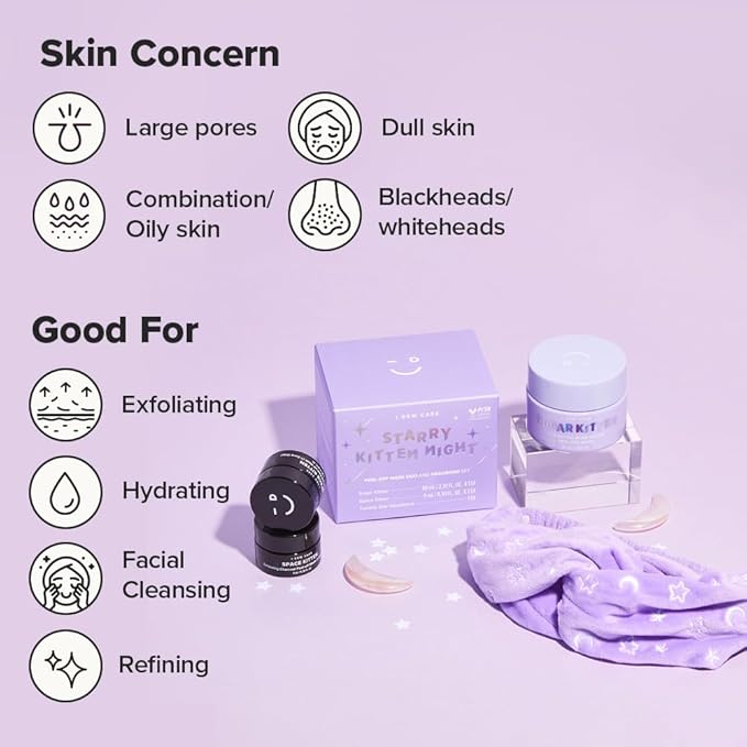 I DEW CARE Korean Wrapping Peel Off Facial Mask Set - Starry Kitten Night | Masks 3ea & Headband Gift Set, Korean Skincare, Glow Skin, Hydrating, Exfoliating, Stocking Stuffers, Travel Size, Mini Set