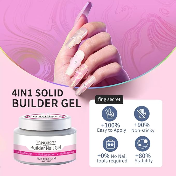 Builder Gel Hard Gel Non-stick Hand 3D Nail Kit Clear & Nude Pink 4Oz, Nail Extension Replace Poly Gels, Multi-functional Long-lasting Carving Nails Art Sculpting120g