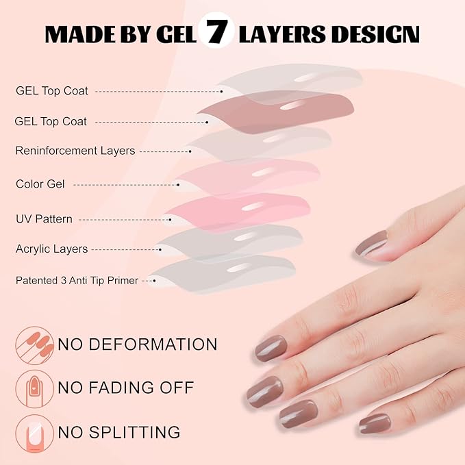 Short Press on Nails Brown Square, Glossy Acrylic Solid Fake Nails Natural, 24pcs False Nails with Designs, Glue on Nails Art Kit for Women