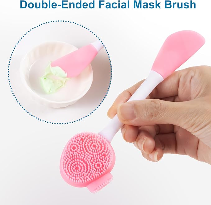 Silicone Face Exfoliator Scrubber, Face Mask Brush Applicator, Facial Cleansing Brush for Blackhead Skin Care, Makeup, Mud, Body Lotion, DIY Mask for Women -Pink