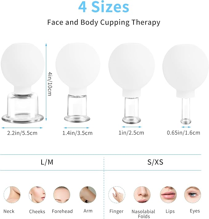 Meifuly Facial Cupping Set, 4 PCS Silicone Vacuum Suction Face Massage Cups, Skin Tightening Kit for Eyes, Face and Body (White)