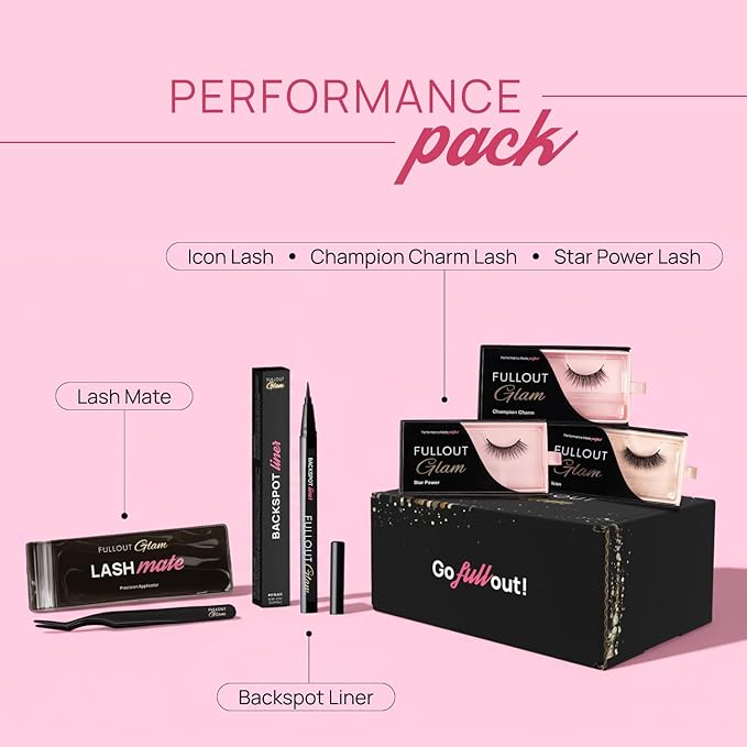 Full Out Glam Magnetic Eyelashes and Eyeliner Kit - Contains 3 Styles of Reusable Magnetic Lashes, LashMate Applicator, BackSpot Liner - Easy to Wear, No Glue Needed, Performance Gift Set