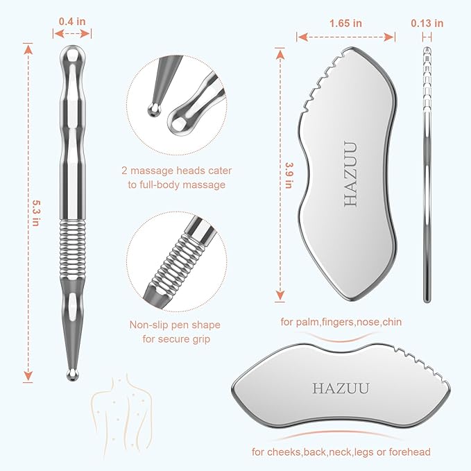 Stainless Steel Gua Sha Tool & Acupuncture Pen- Deep Tissue Massage & Pain Relief Therapy with Trigger Point - Full Body Self-Massage Acupressure Bar for Relaxation (JGS-3)