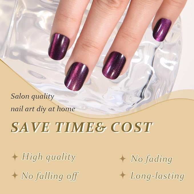 Cat Eye Purple Press On Nails Short Square, Designer Reusable Acrylic Fake Nails with Glue, Glossy Soft Gel Nails Wedding and Party, Stick On Glue On Nails, Nails Press Ons fro Women