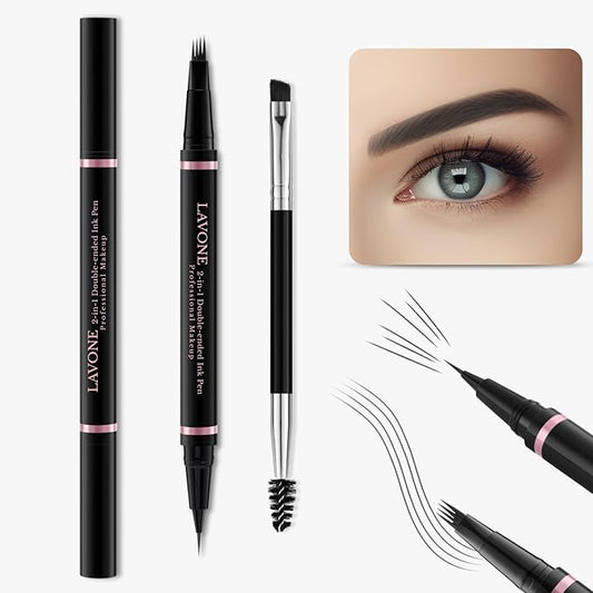Eyebrow Pencil,2-in-1 Waterproof Eyebrow Pen with 4 Tip Brow Pen and Ultra-Precise Brow Pencil,with Dual-ended Eyebrow Brush,Eyebrow Makeup for Natural Looking Eyebrows-Dark Grey