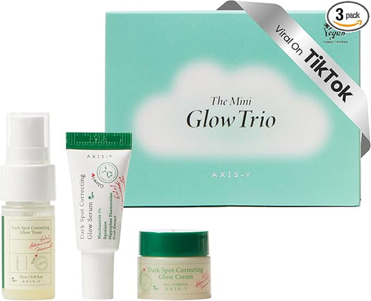 AXIS-Y The Mini Glow Trio Dark Spot Correcting Travel Size Gift Set - Toner 0.41 fl. oz., Serum 0.169 fl. oz., Cream 0.169 fl. oz. - Vegan Korean Skin Care