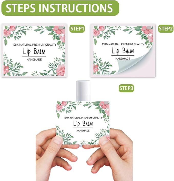 OLYCRAFT 100Pcs 4 Style Lip Balm Label Sticker Flower Pattern Labels Stickers Adhesive Lip Balm Label Sticker Plastic Lipstick Tag Stickers for Lip Balm Container Tubes 1.7x2.1 inch