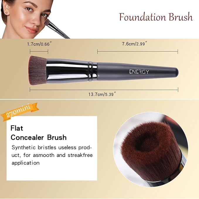 ENERGY Foundation Brush for Liquid Makeup Flat Top Kabuki Makeup Brush Professional Vegan Synthetic for Liquid Cream Powder Blending Perfect Concave Face Makeup Brush