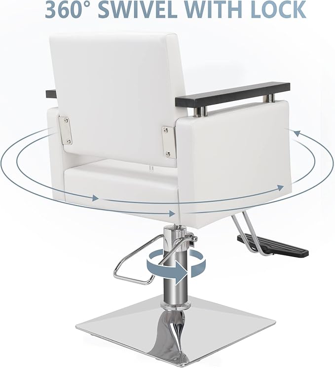 OmySalon Hydraulic Hair Salon Chair White for Stylist, Barber Chairs for Barbershop Heavy Duty, Modern Styling Hairdressing Chair, Beauty Spa Braiding Equipment