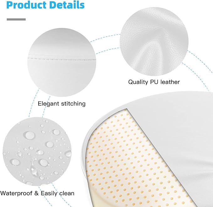 Rolling Stool with Wheels 400lbs Weight Capacity,Heavy Duty Lash Chair Adjustable for Tatoo Lab Massage Salon Spa Drafting Nail Teach,360 Swivel,Leather,Thick Seat Padding (Pure White)