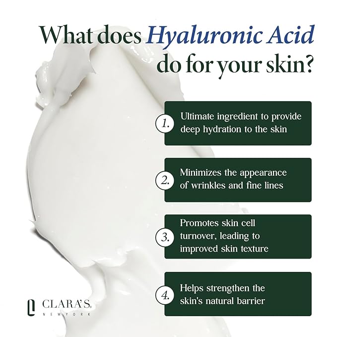 CLARA'S NEW YORK | Vegan Hyaluronic Acid Facial Cream | with Panthenol, Shea Butter | Intense Hydration Moisture Enhancing Smooth, Plump, Rich | Non-sticky, Fast-absorbing Formula | 50ml MADE IN US