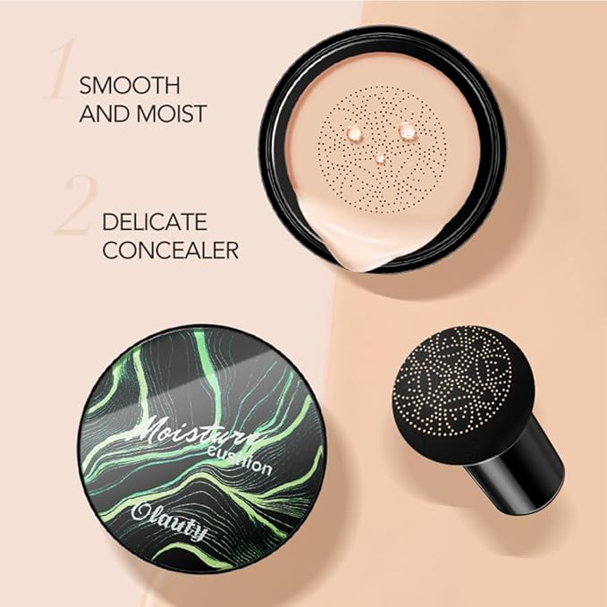Mushroom Head Air Cushion CC Cream Foundation, Moisturizing Concealer BB Cream Nude Long Lasting Matte CC Cream Makeup Liquid Foundation (2pcs Ivory)