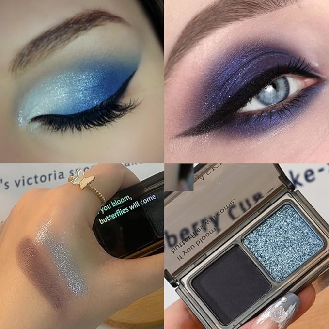 2 Color Shimmer & Matte Eyeshadow Palette Makeup, Shimmer blue & Deep purple Matte Shades eye shadow for Womam Halloween Birthday Party Wear, Vegan & Cruelty-Free