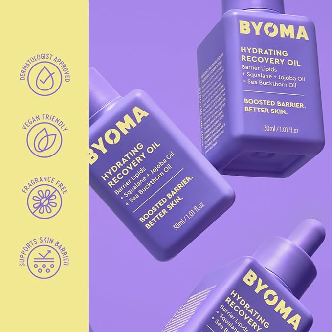 BYOMA Hydrating Recovery Oil - Luxury Face Oil with Squalane, Jojoba Oil & Seabuckthorn Oil - Instant Radiant and Glowy Skin - Barrier Repair Facial Oil - 1.01 fl. oz