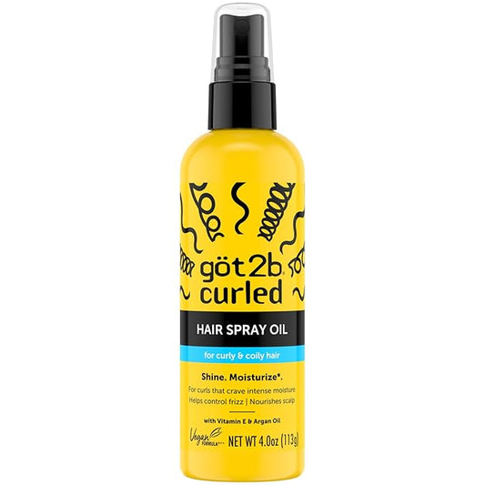 Got2b Curled Hair Spray Oil, 4oz, for curl types 3-4, curly and coily hair, helps control frizz and nourishes the scalp
